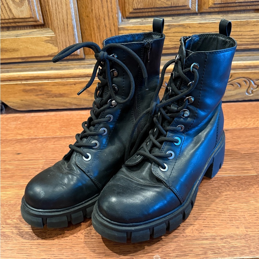 Black Leather MIA Lace-Up Boots